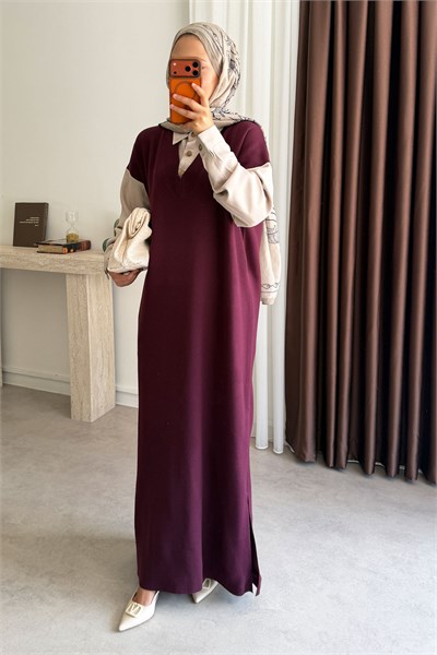 Garnili Triko Elbise - Bordo
