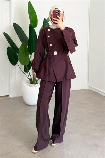 Gold Düğmeli Takım - Bordo