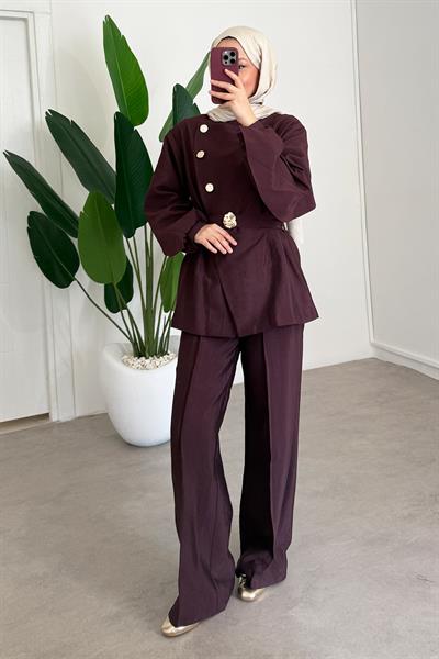 Gold Düğmeli Takım - Bordo