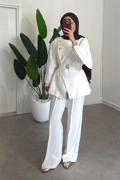 Gold Düğmeli Takım - Ekru