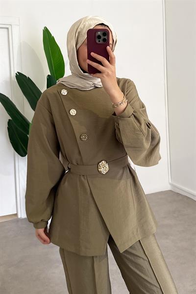 Gold Düğmeli Takım - Haki Yeşil
