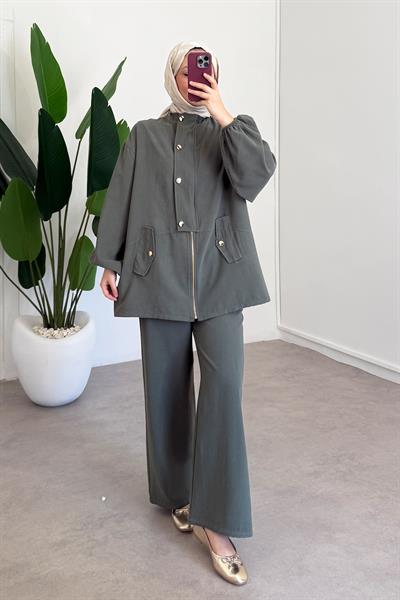 Gold Düğmeli Takım - Haki Yeşil