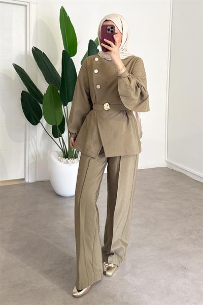 Gold Düğmeli Takım - Haki Yeşil