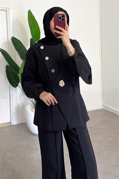 Gold Düğmeli Takım - Siyah
