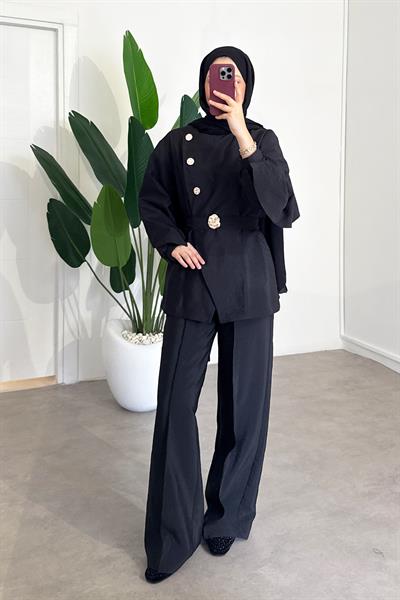 Gold Düğmeli Takım - Siyah