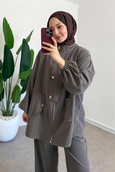 Gold Düğmeli Takım - Vizon