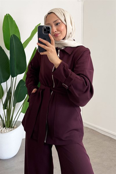 İkili Fermuarlı Takım - Bordo