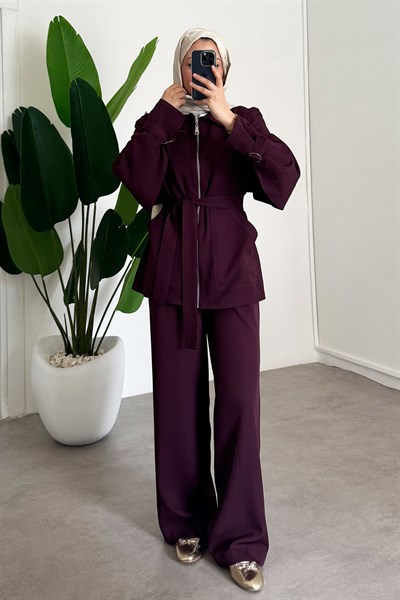 İkili Fermuarlı Takım - Bordo