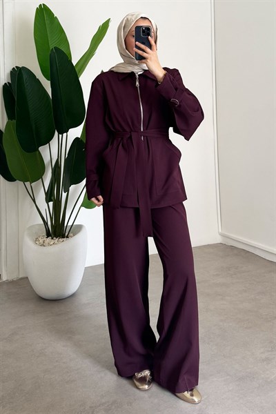 İkili Fermuarlı Takım - Bordo