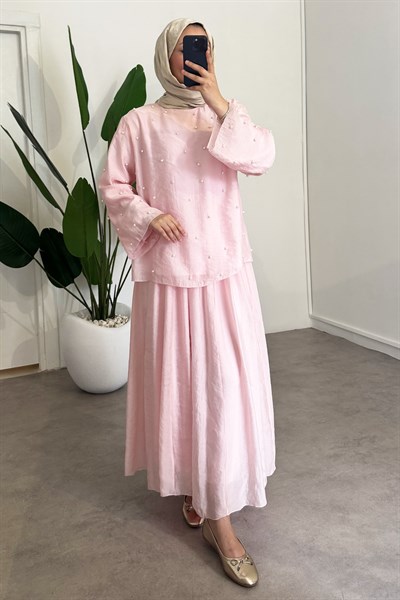 İnci Detay Takım - Pembe
