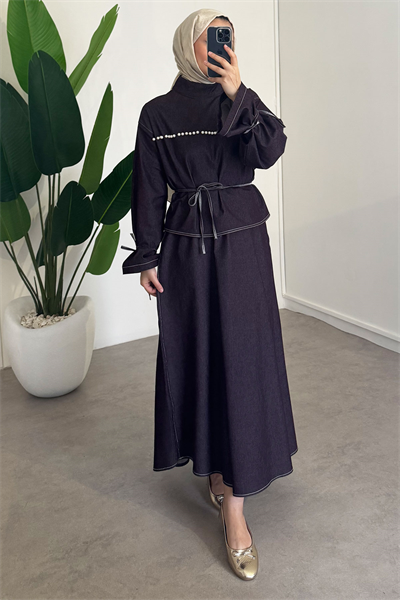 İncili Denim Takım - Bordo