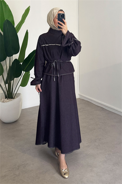 İncili Denim Takım - Bordo