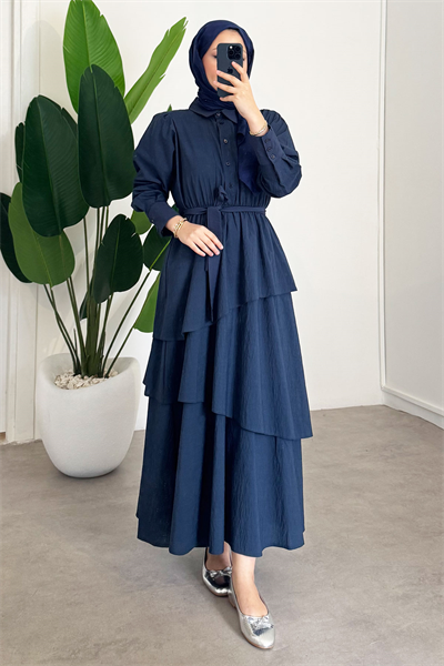 Katlı Elbise - Lacivert