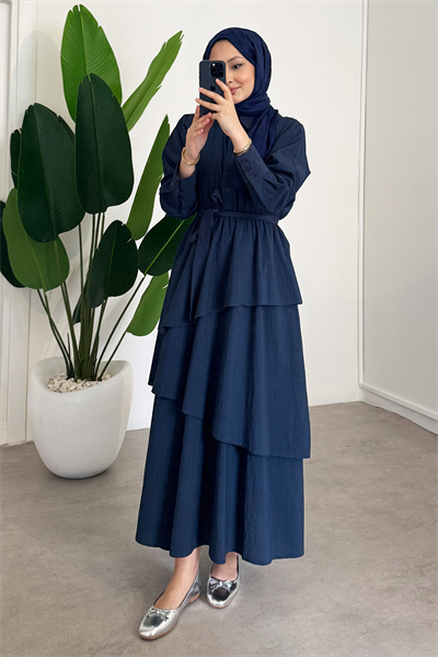 Katlı Elbise - Lacivert