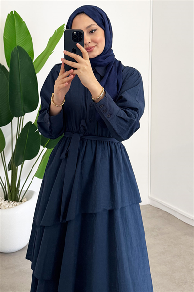 Katlı Elbise - Lacivert
