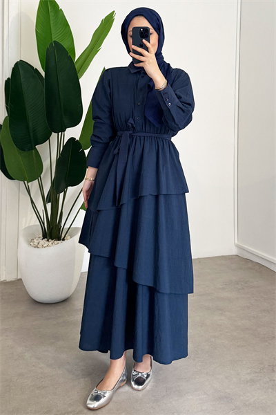 Katlı Elbise - Lacivert