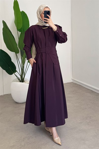 Kemer Detay Elbise - Bordo