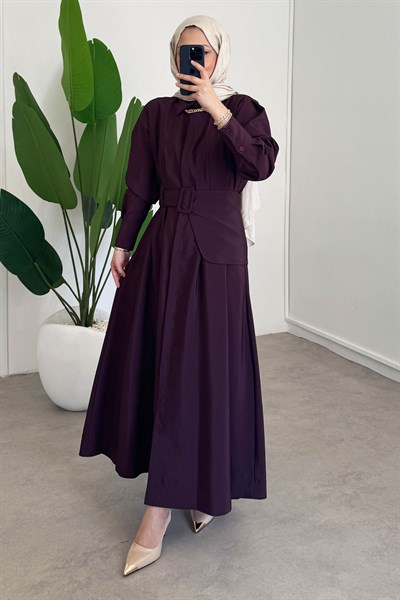 Kemer Detay Elbise - Bordo