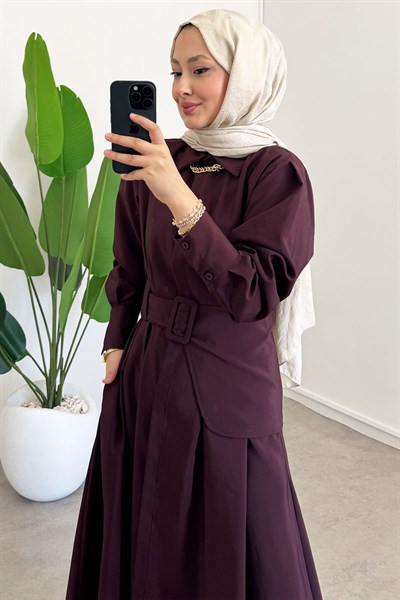Kemer Detay Elbise - Bordo