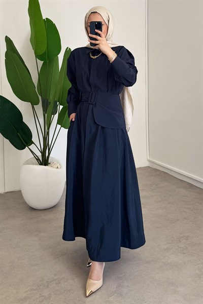 Kemer Detay Elbise - Lacivert