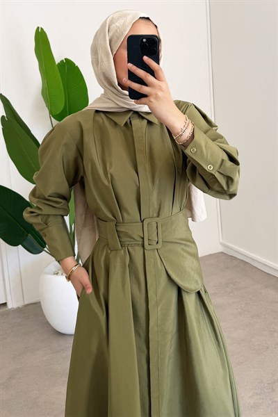 Kemer Detay Elbise - Olive