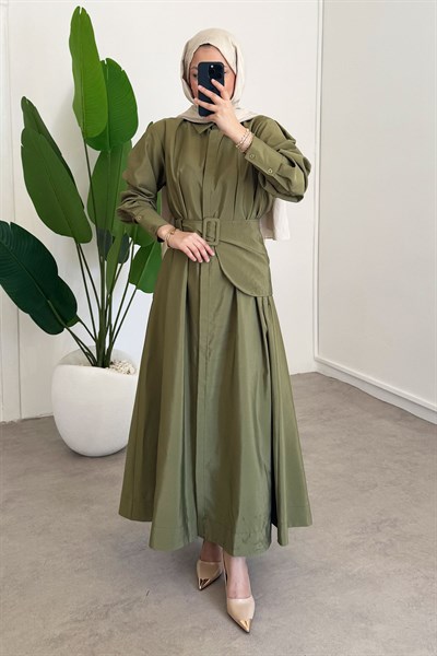 Kemer Detay Elbise - Olive