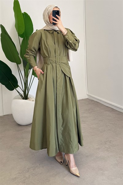Kemer Detay Elbise - Olive