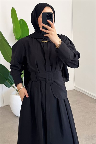 Kemer Detay Elbise - Siyah