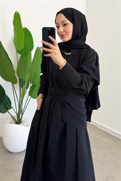 Kemer Detay Elbise - Siyah