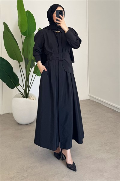 Kemer Detay Elbise - Siyah