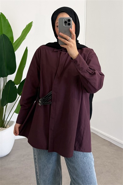 Kemer Detaylı Gömlek - Bordo