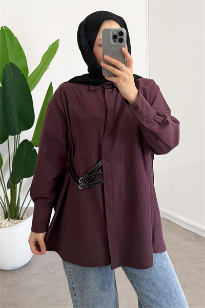 Kemer Detaylı Gömlek - Bordo