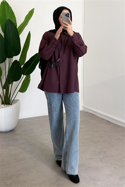 Kemer Detaylı Gömlek - Bordo