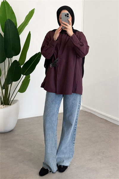 Kemer Detaylı Gömlek - Bordo