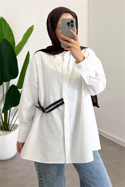 Kemer Detaylı Gömlek - Ekru