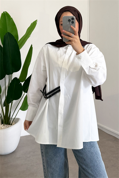 Kemer Detaylı Gömlek - Ekru