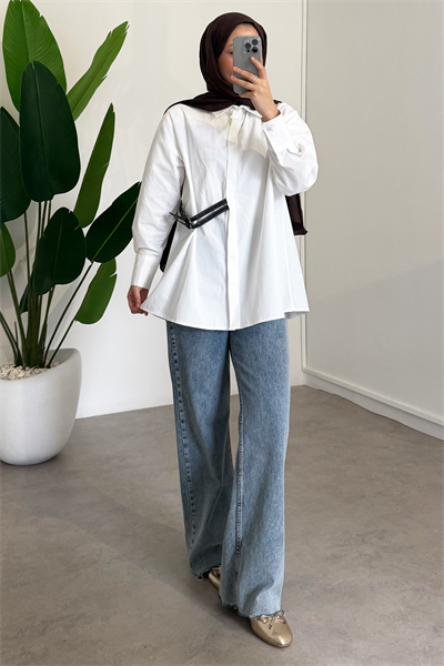 Kemer Detaylı Gömlek - Ekru