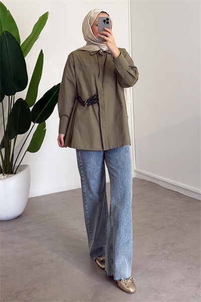 Kemer Detaylı Gömlek - Haki Yeşil