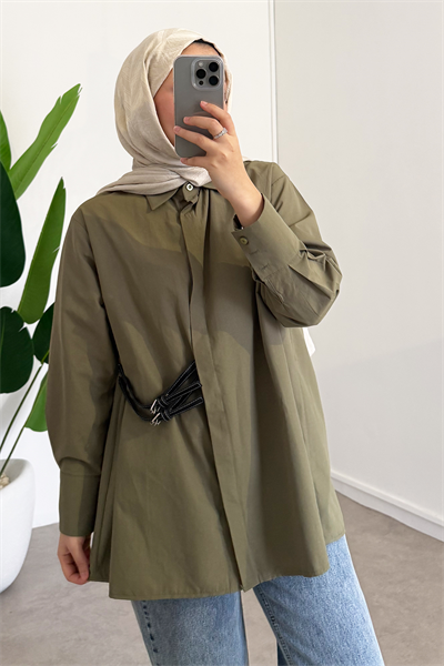 Kemer Detaylı Gömlek - Haki Yeşil