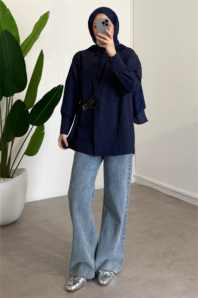 Kemer Detaylı Gömlek - Lacivert