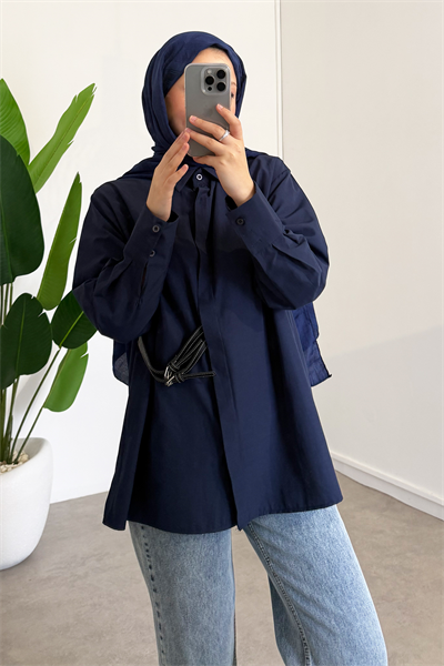 Kemer Detaylı Gömlek - Lacivert