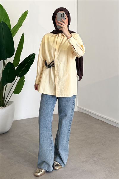 Kemer Detaylı Gömlek - Sarı
