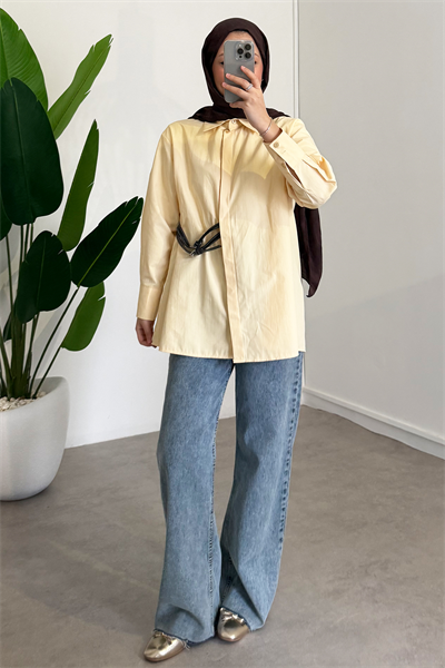 Kemer Detaylı Gömlek - Sarı