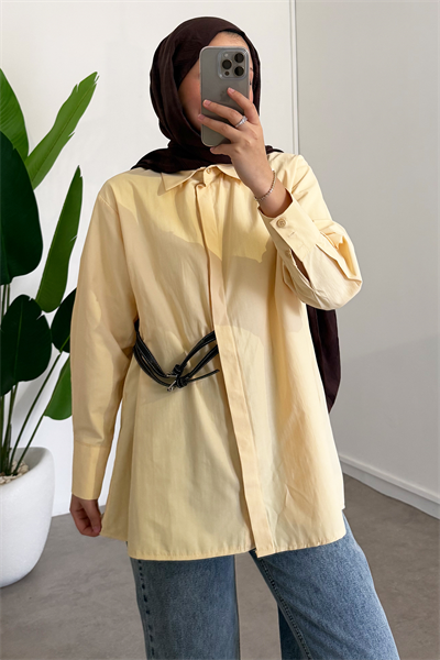 Kemer Detaylı Gömlek - Sarı