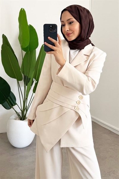 Kemer Detaylı Takım  - Bej