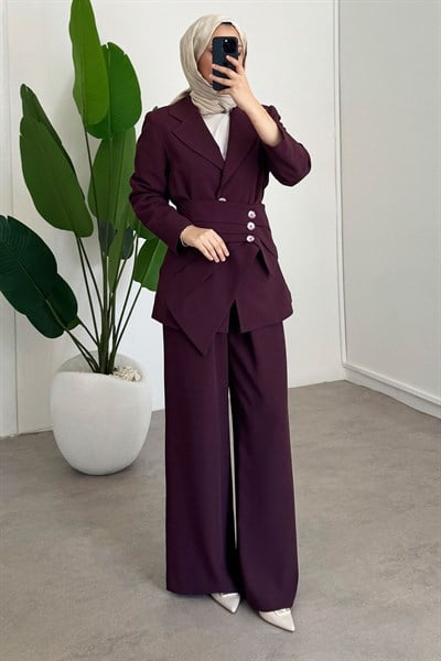 Kemer Detaylı Takım  - Bordo