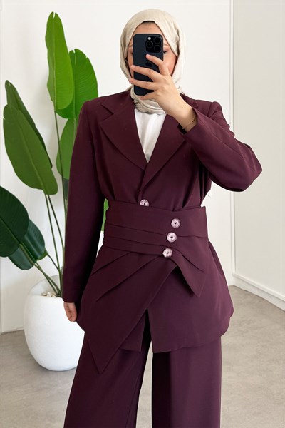 Kemer Detaylı Takım  - Bordo