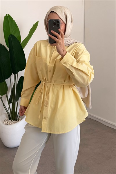 Kemerli Basıc Gömlek - Sarı