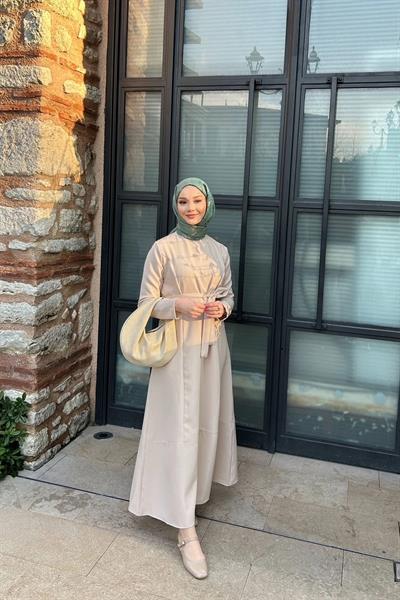 Kemerli Elbise 9-15501 - BEJ