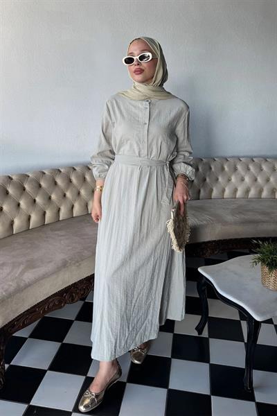 KEMERLİ ELBİSE 9-51523 - TAŞ